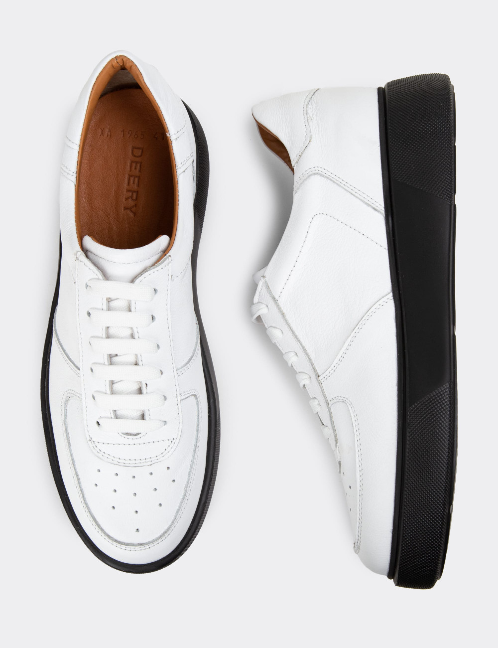 Hakiki Deri Beyaz Erkek Sneaker Ayakkabı - 01965MBYZE01