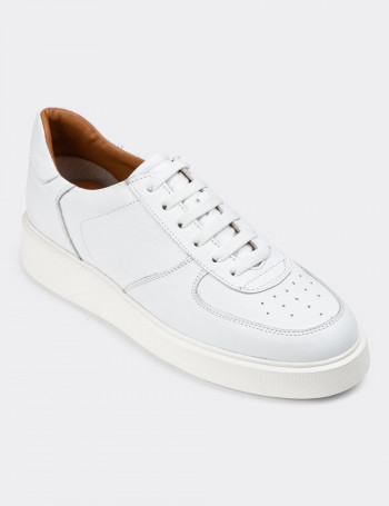 Hakiki Deri Beyaz Erkek Sneaker Ayakkabı - 01965MBYZE02