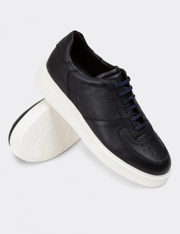 Hakiki Deri Lacivert Erkek Sneaker Ayakkabı - 01965MLCVE01