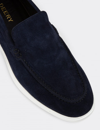Hakiki Süet Lacivert Erkek Loafer Ayakkabı - 01957MLCVE01