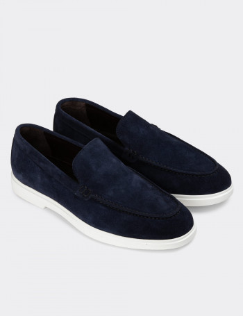 Hakiki Süet Lacivert Erkek Loafer Ayakkabı - 01957MLCVE01