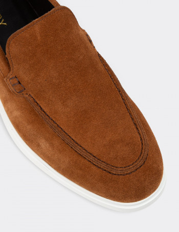Hakiki Süet Taba Rengi Erkek Loafer Ayakkabı - 01957MTBAE01