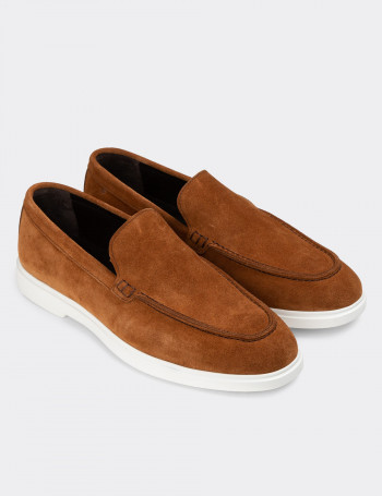 Hakiki Süet Taba Rengi Erkek Loafer Ayakkabı - 01957MTBAE01