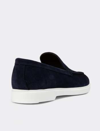Hakiki Süet Lacivert Erkek Loafer Ayakkabı - 01957MLCVE01
