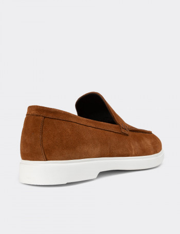 Hakiki Süet Taba Rengi Erkek Loafer Ayakkabı - 01957MTBAE01