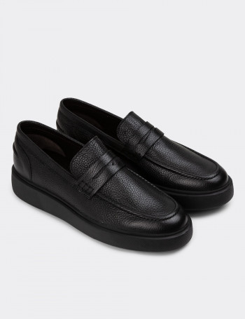 Hakiki Deri Siyah Erkek Loafer Ayakkabı - 01964MSYHE01