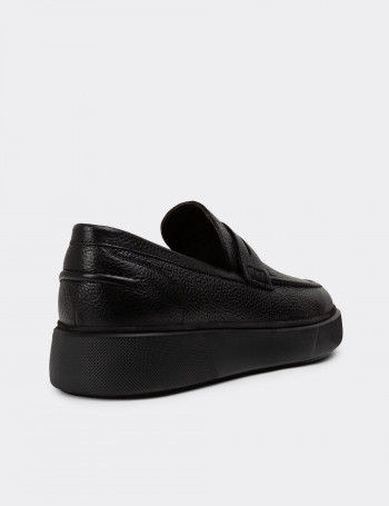 Hakiki Deri Siyah Erkek Loafer Ayakkabı - 01964MSYHE01