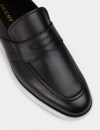 Hakiki Deri Siyah Erkek Loafer Ayakkabı - 01960MSYHC01