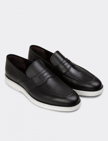 Hakiki Deri Siyah Erkek Loafer Ayakkabı - 01960MSYHC01