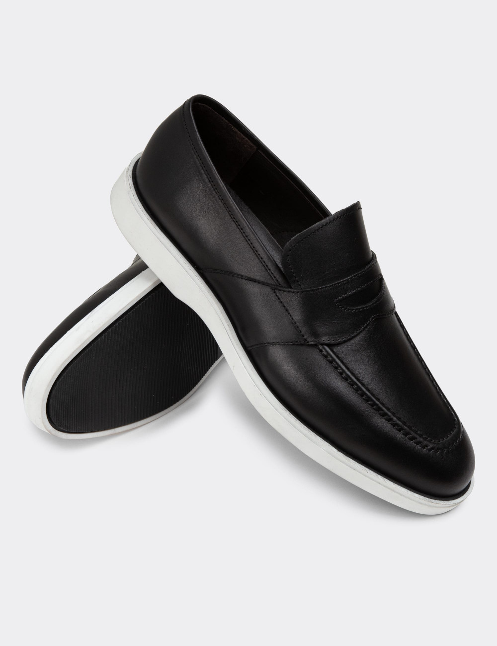 Hakiki Deri Siyah Erkek Loafer Ayakkabı - 01960MSYHC01