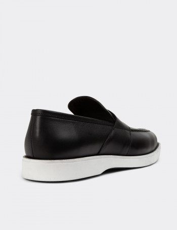 Hakiki Deri Siyah Erkek Loafer Ayakkabı - 01960MSYHC01