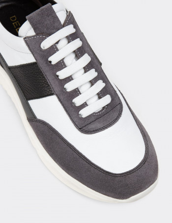 Hakiki Deri Gri Erkek Sneaker Ayakkabı - 01963MGRIE01