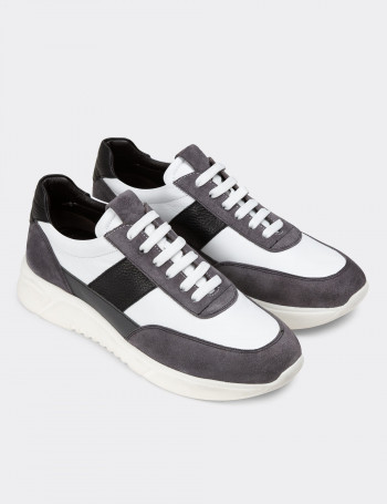 Hakiki Deri Gri Erkek Sneaker Ayakkabı - 01963MGRIE01