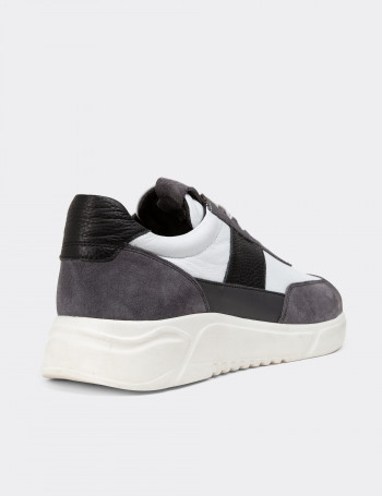 Hakiki Deri Gri Erkek Sneaker Ayakkabı - 01963MGRIE01