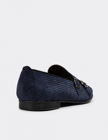 Hakiki Nubuk Lacivert Çift Tokalı Erkek Loafer Ayakkabı - 01704MLCVC03