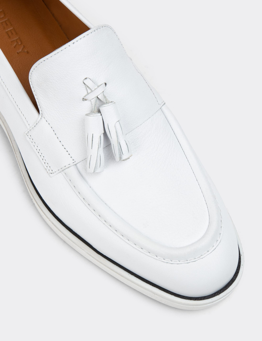 Hakiki Deri Beyaz Erkek Loafer Ayakkabı - 01958MBYZC01