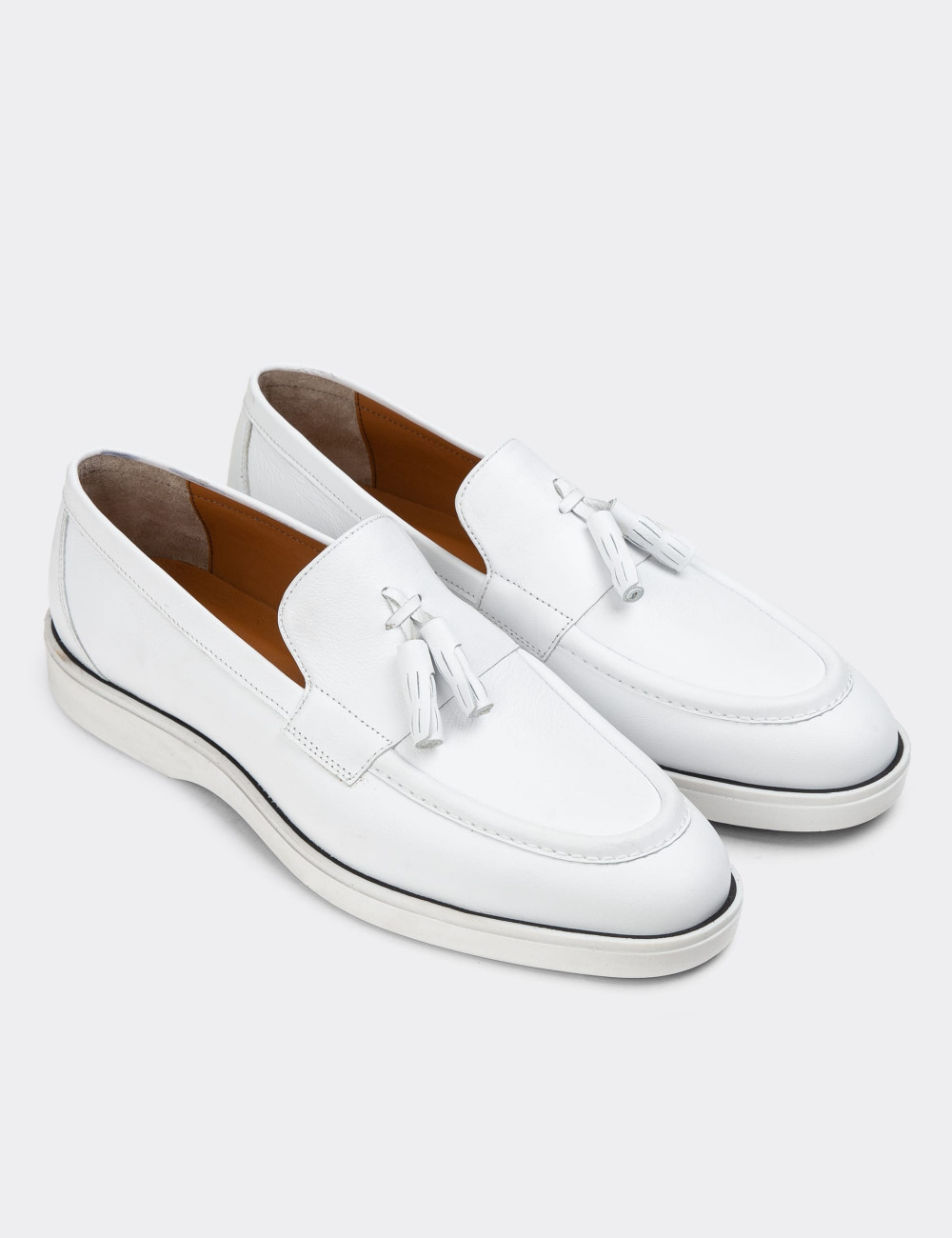 Hakiki Deri Beyaz Erkek Loafer Ayakkabı - 01958MBYZC01