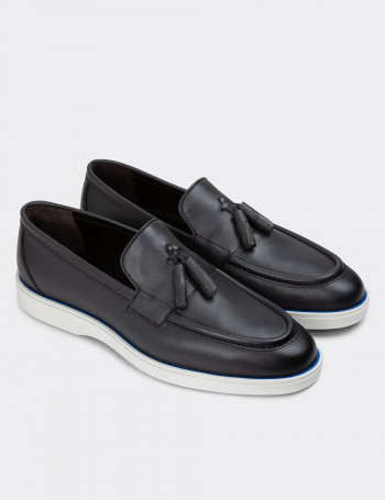 Hakiki Deri Gri Erkek Loafer Ayakkabı - 01958MGRIC01