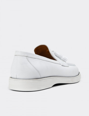 Hakiki Deri Beyaz Erkek Loafer Ayakkabı - 01958MBYZC01