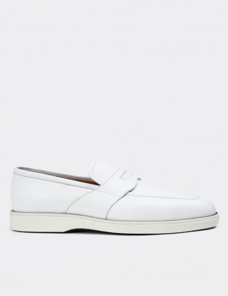 Hakiki Deri Beyaz Erkek Loafer Ayakkabı