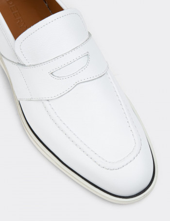 Hakiki Deri Beyaz Erkek Loafer Ayakkabı - 01960MBYZC01