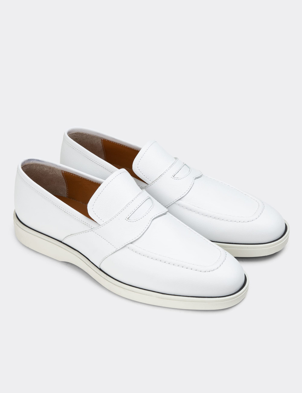 Hakiki Deri Beyaz Erkek Loafer Ayakkabı - 01960MBYZC01