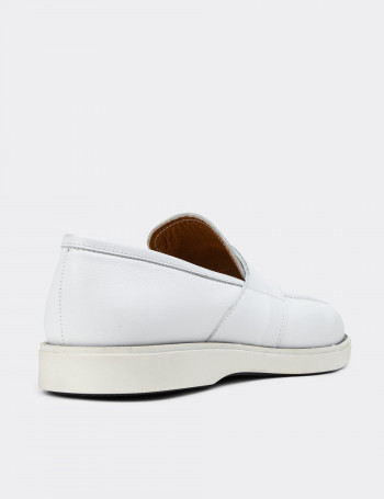 Hakiki Deri Beyaz Erkek Loafer Ayakkabı - 01960MBYZC01