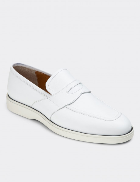 Hakiki Deri Beyaz Erkek Loafer Ayakkabı