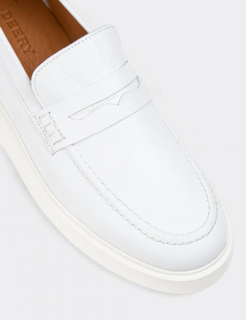 Hakiki Deri Beyaz Erkek Loafer Ayakkabı - 01964MBYZE01