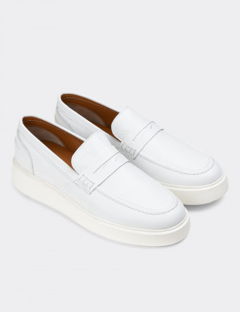Hakiki Deri Beyaz Erkek Loafer Ayakkabı - 01964MBYZE01