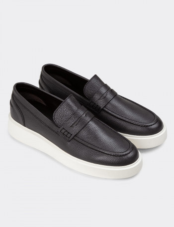 Hakiki Deri Gri Erkek Loafer Ayakkabı - 01964MGRIE01