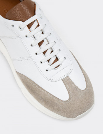 Hakiki Deri Beyaz Erkek Sneaker Ayakkabı - 01961MBYZP01