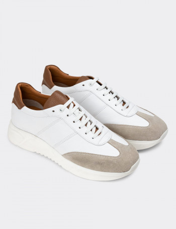 Hakiki Deri Beyaz Erkek Sneaker Ayakkabı - 01961MBYZP01