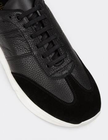 Hakiki Deri Siyah Erkek Sneaker Ayakkabı - 01961MSYHP01
