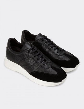 Hakiki Deri Siyah Erkek Sneaker Ayakkabı - 01961MSYHP01