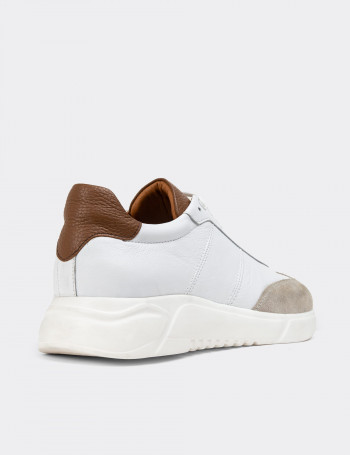 Hakiki Deri Beyaz Erkek Sneaker Ayakkabı - 01961MBYZP01