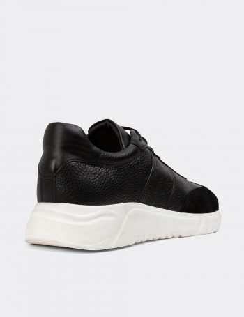 Hakiki Deri Siyah Erkek Sneaker Ayakkabı - 01961MSYHP01