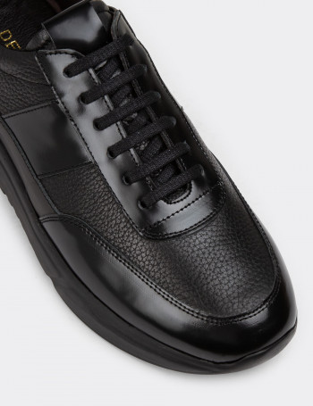 Hakiki Deri Siyah Erkek Sneaker Ayakkabı - 01963MSYHE01