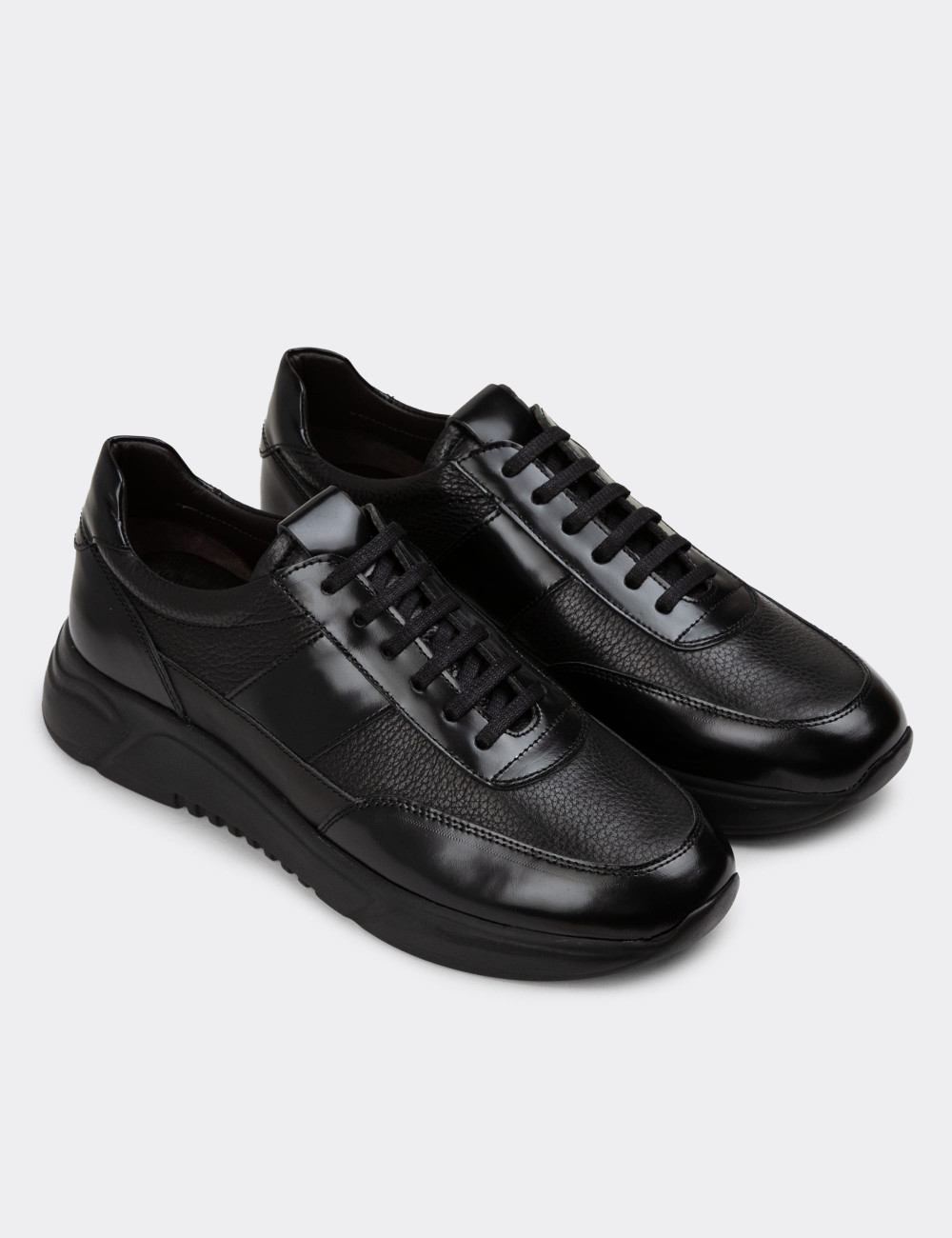 Hakiki Deri Siyah Erkek Sneaker Ayakkabı - 01963MSYHE01