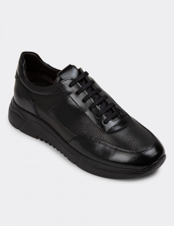 Hakiki Deri Siyah Erkek Sneaker Ayakkabı - 01963MSYHE01