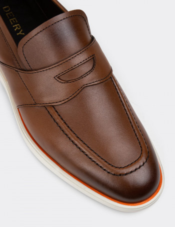 Hakiki Deri Taba Rengi Erkek Loafer Ayakkabı - 01960MTBAC01