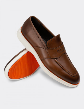 Hakiki Deri Taba Rengi Erkek Loafer Ayakkabı - 01960MTBAC01