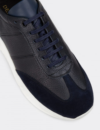 Hakiki Deri Lacivert Erkek Sneaker Ayakkabı - 01961MLCVP01