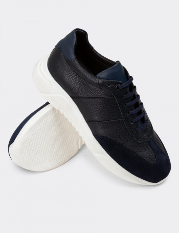 Hakiki Deri Lacivert Erkek Sneaker Ayakkabı - 01961MLCVP01