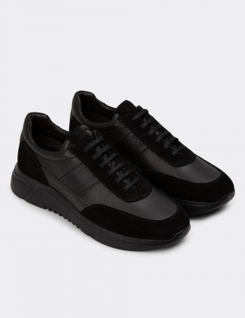 Hakiki Süet Siyah Erkek Sneaker Ayakkabı - 01963MSYHE02