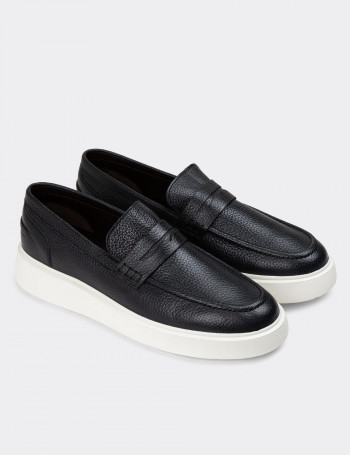 Hakiki Deri Lacivert Erkek Loafer Ayakkabı - 01964MLCVE01