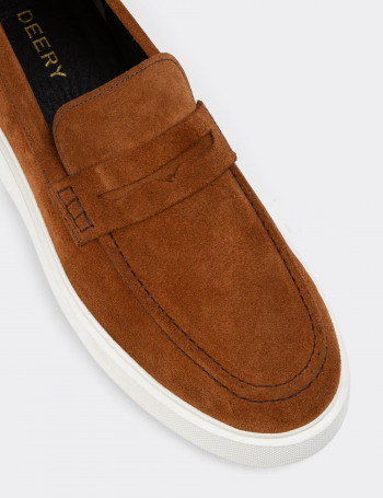 Hakiki Süet Taba Rengi Erkek Loafer Ayakkabı - 01964MTBAE01