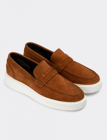 Hakiki Süet Taba Rengi Erkek Loafer Ayakkabı - 01964MTBAE01