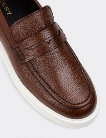 Hakiki Deri Taba Rengi Erkek Loafer Ayakkabı - 01964MTBAE02