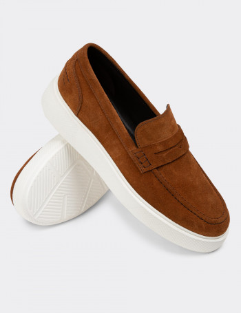 Hakiki Süet Taba Rengi Erkek Loafer Ayakkabı - 01964MTBAE01